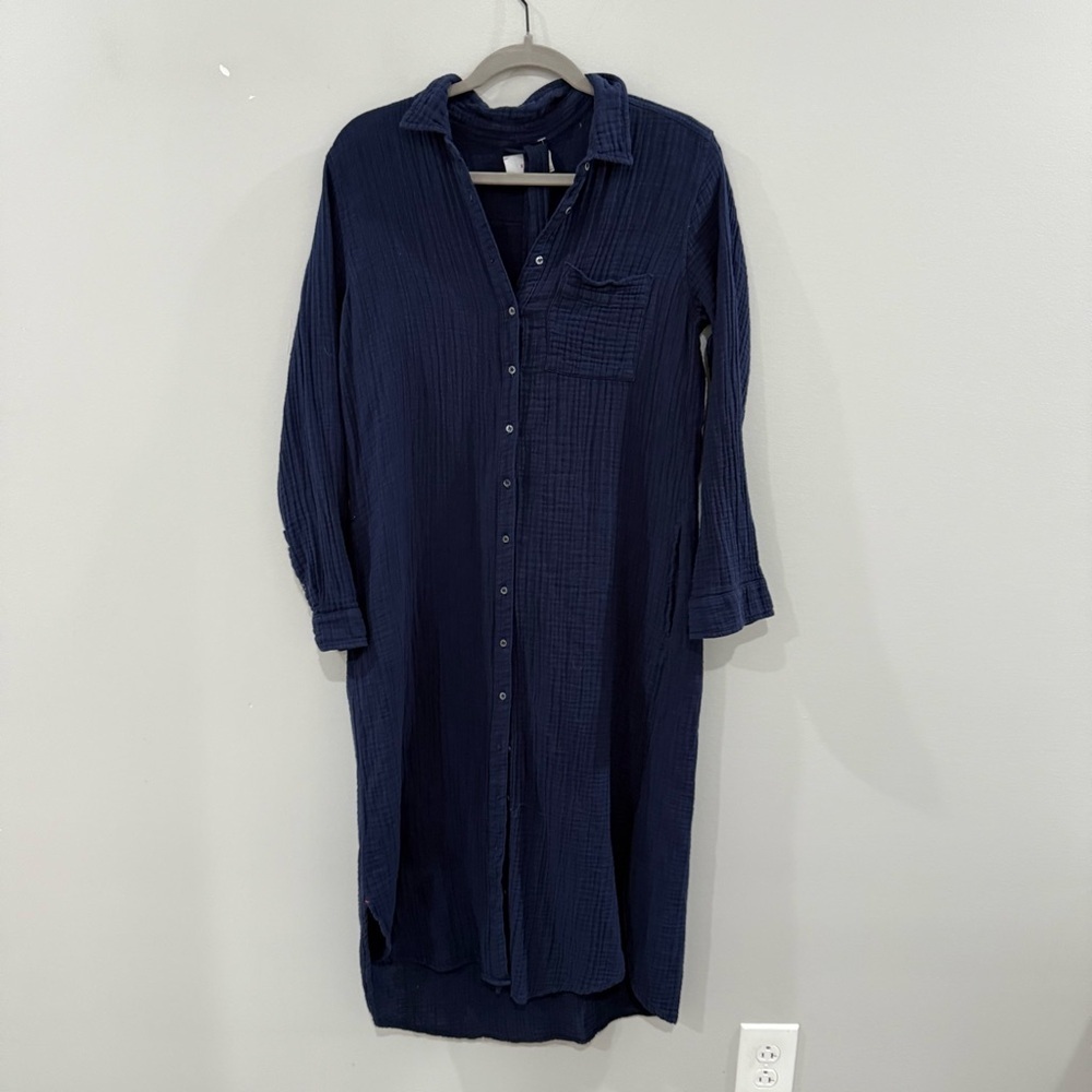 Xirena Dress Scarlyt Midi Cotton Gauze Belted in North Star Navy - Picture 4 of 6